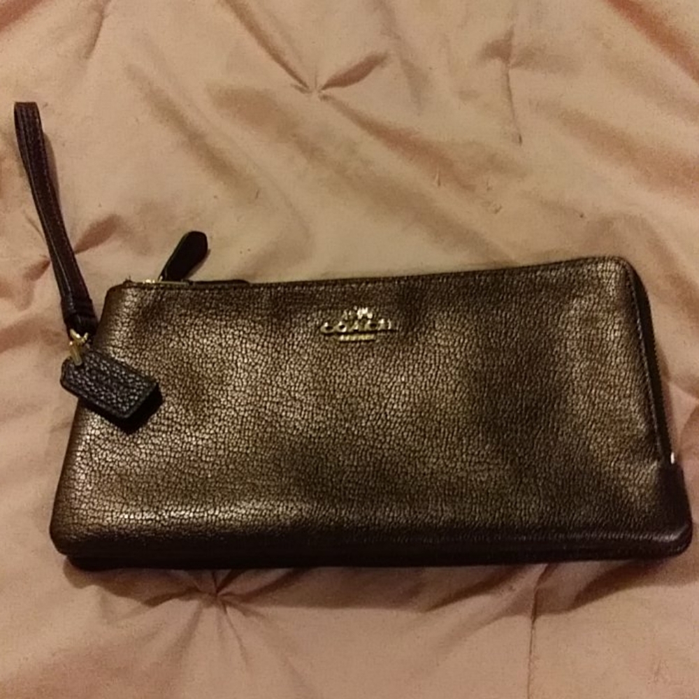 Large double zip Oxblood Coach wristlet wallet